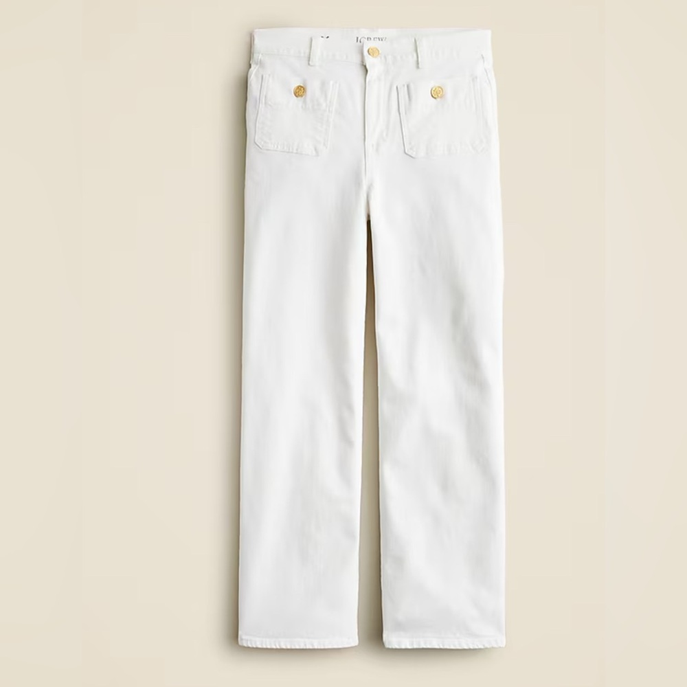 J. Crew Women's White Wide Leg Slim Sailor Jeans Gold Buttons NWT #575